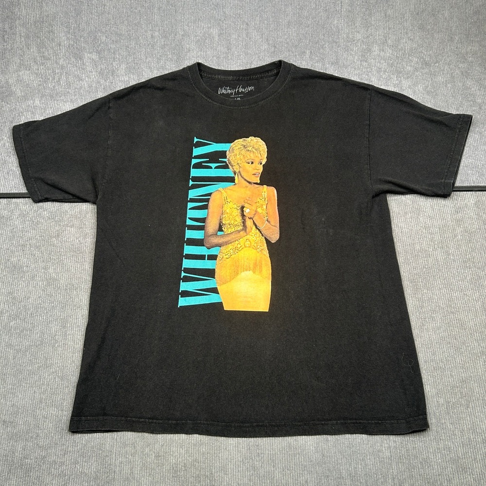 Whitney Houston Graphic T-Shirt Black Cotton Short Sleeve Mens Size Large 2021